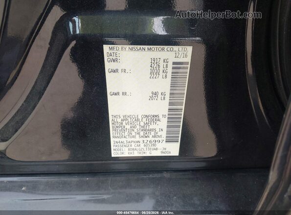 1N4AL3APXHN326997 2017 NISSAN ALTIMA Black Շարժիչի բաժամունքի տեսք