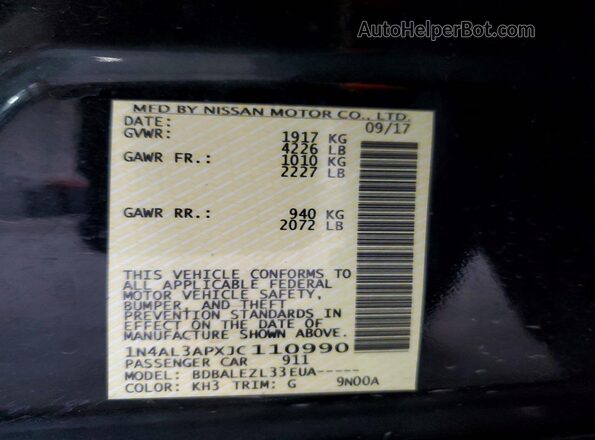 1N4AL3APXJC110990 2018 NISSAN ALTIMA Black 