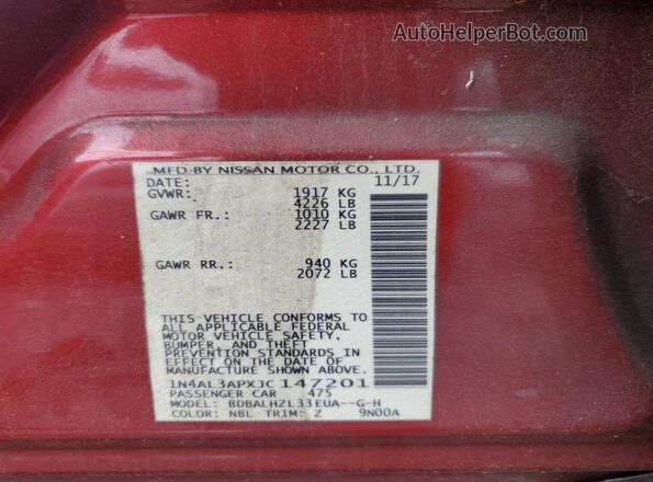 1N4AL3APXJC147201 2018 NISSAN ALTIMA Красный 