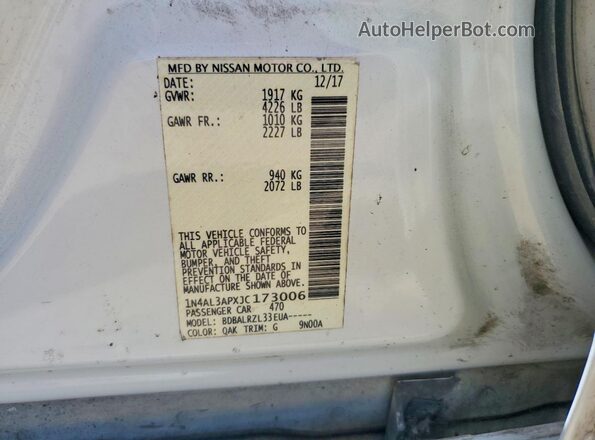1N4AL3APXJC173006 2018 NISSAN ALTIMA White 
