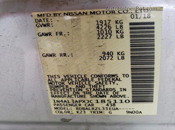 1N4AL3APXJC185110 2018 NISSAN ALTIMA Silver Engine compartment view
