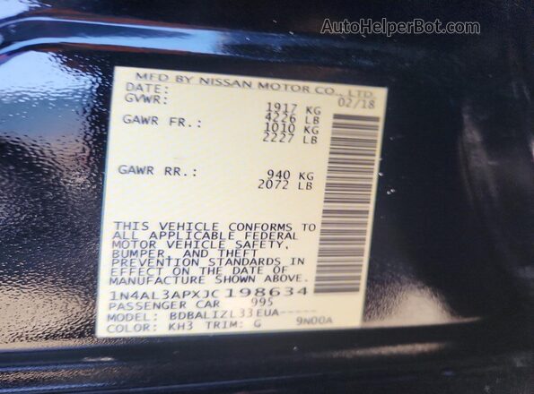 1N4AL3APXJC198634 2018 NISSAN ALTIMA Черный Вид подкапотного пространства