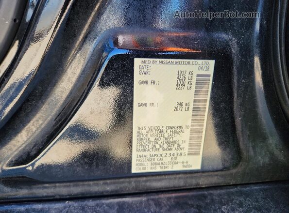 1N4AL3APXJC234385 2018 NISSAN ALTIMA Black Engine compartment view