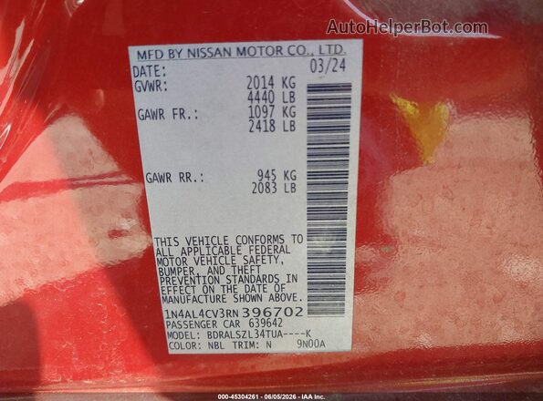 1N4AL4CV3RN396702 2024 NISSAN ALTIMA Red Engine compartment view