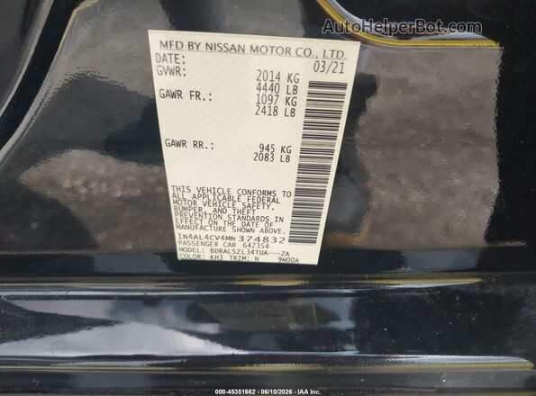 1N4AL4CV4MN374832 2021 NISSAN ALTIMA Black Widok komory silnika