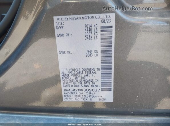 1N4AL4CV4RN309017 2024 NISSAN ALTIMA Серебряный Вид подкапотного пространства