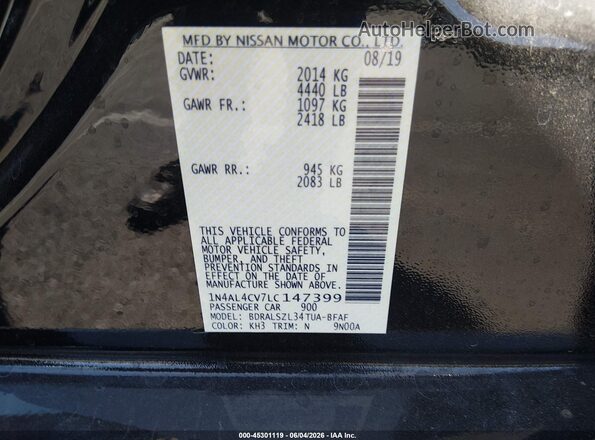 1N4AL4CV7LC147399 2020 NISSAN ALTIMA Black Engine compartment view