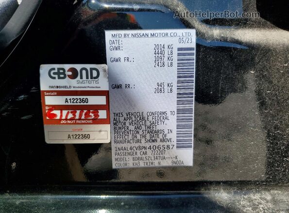 1N4AL4CV8PN406587 2023 NISSAN ALTIMA Black VIN sticker view