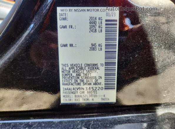1N4AL4CV9PN345220 2023 NISSAN ALTIMA Black Вид наклейки з VIN-кодом