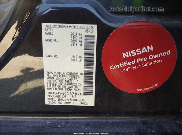 1N4AL4FV4LC137876 2020 NISSAN ALTIMA Black Vista del compartimento del motor