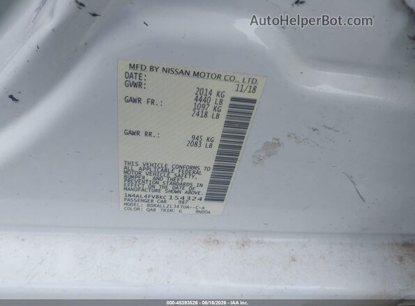1N4AL4FV8KC154324 2019 NISSAN ALTIMA Белый Вид подкапотного пространства