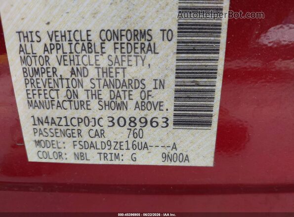 1N4AZ1CP0JC308963 2018 NISSAN LEAF Red Widok komory silnika