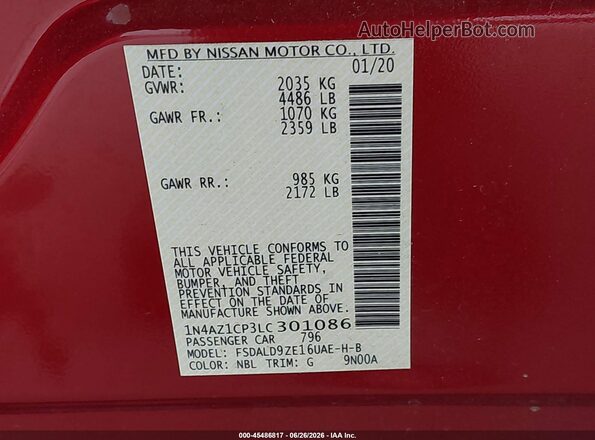 1N4AZ1CP3LC301086 2020 NISSAN LEAF Red Вид підкапотного простору