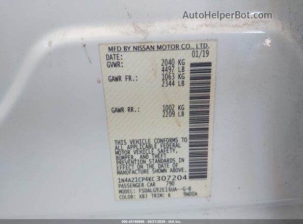 1N4AZ1CP4KC307204 2019 NISSAN LEAF White 