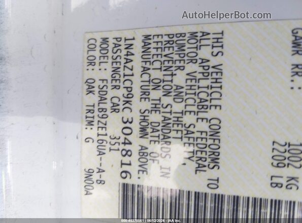 1N4AZ1CP9KC304816 2019 NISSAN LEAF Белый Вид подкапотного пространства