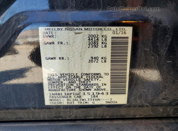 1N4BL3AP1GC151943 2016 NISSAN ALTIMA Черный 