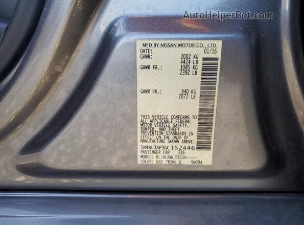 1N4BL3AP3GC152446 2016 NISSAN ALTIMA Gray Vista de la etiqueta del VIN