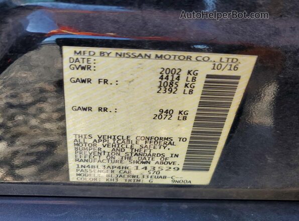 1N4BL3AP4HC143529 2017 NISSAN ALTIMA Black Вид підкапотного простору