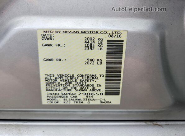 1N4BL3AP6GC290658 2016 NISSAN ALTIMA Silver Engine compartment view