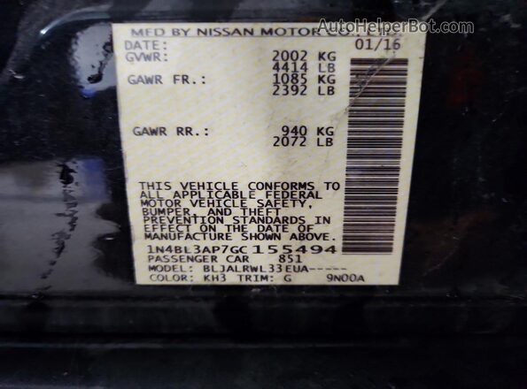 1N4BL3AP7GC155494 2016 NISSAN ALTIMA Черный Вид подкапотного пространства