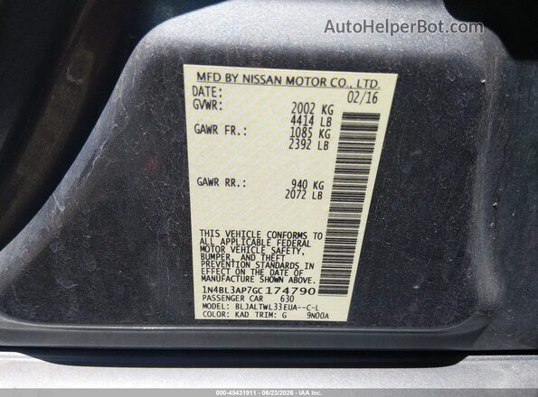 1N4BL3AP7GC174790 2016 NISSAN ALTIMA Gray Շարժիչի բաժամունքի տեսք