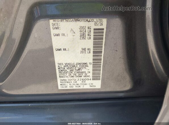 1N4BL3AP7GC226094 2016 NISSAN ALTIMA Gray Շարժիչի բաժամունքի տեսք