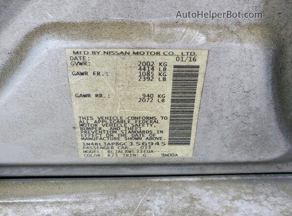 1N4BL3AP8GC156945 2016 NISSAN ALTIMA Silver Engine compartment view