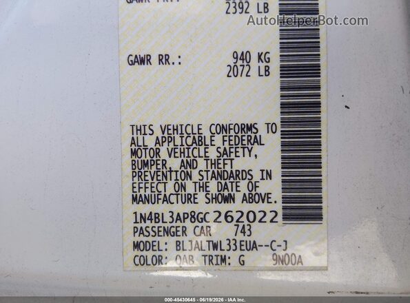 1N4BL3AP8GC262022 2016 NISSAN ALTIMA White Engine compartment view