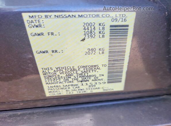 1N4BL3AP8HC115359 2017 NISSAN ALTIMA Gray 