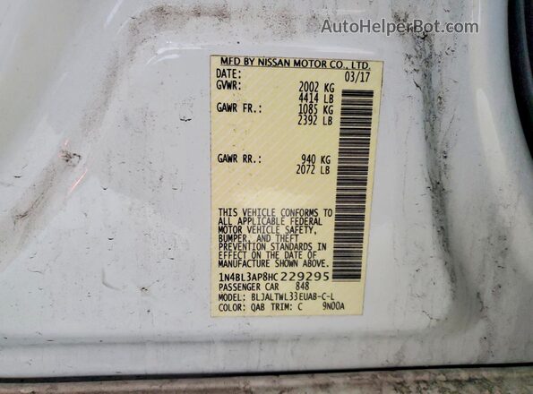 1N4BL3AP8HC229295 2017 NISSAN ALTIMA White Շարժիչի բաժամունքի տեսք