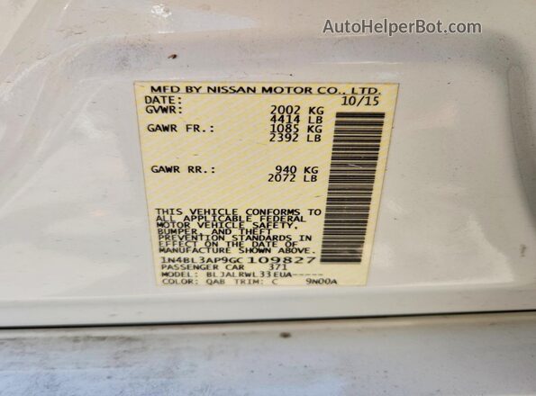 1N4BL3AP9GC109827 2016 NISSAN ALTIMA White Vista del compartimento del motor
