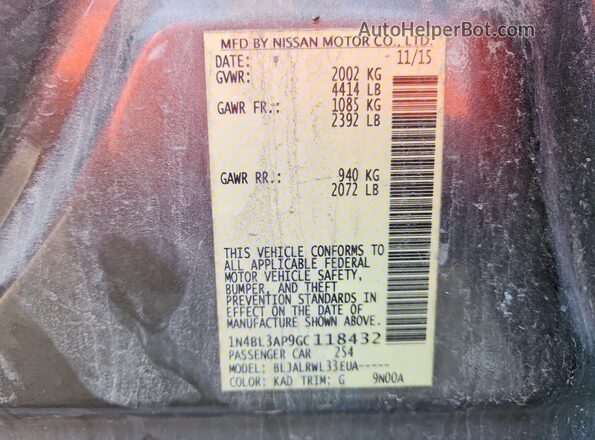 1N4BL3AP9GC118432 2016 NISSAN ALTIMA Gray 