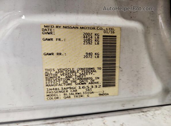 1N4BL3AP9GC165332 2016 NISSAN ALTIMA White Вид підкапотного простору
