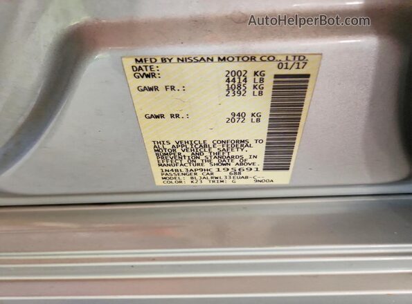 1N4BL3AP9HC195691 2017 NISSAN ALTIMA Silver Շարժիչի բաժամունքի տեսք