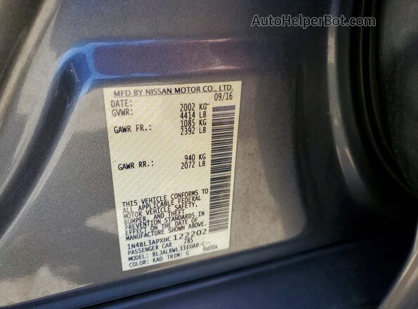 1N4BL3APXHC122202 2017 NISSAN ALTIMA Gray 