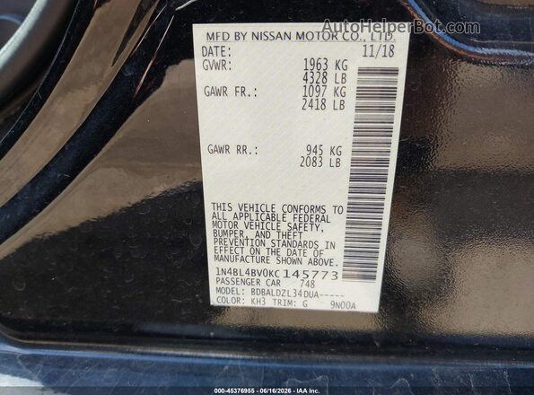 1N4BL4BV0KC145773 2019 NISSAN ALTIMA Black Engine compartment view