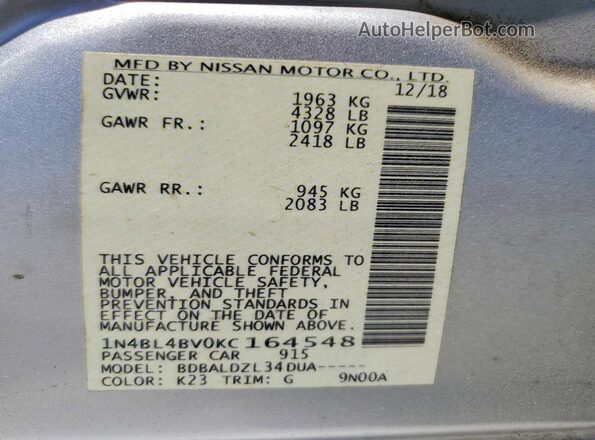 1N4BL4BV0KC164548 2019 NISSAN ALTIMA Silver 
