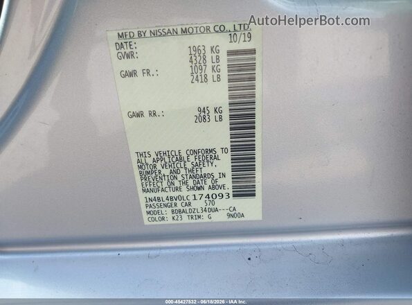 1N4BL4BV0LC174093 2020 NISSAN ALTIMA Silver Engine compartment view
