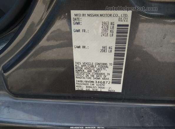 1N4BL4BV0MN346872 2021 NISSAN ALTIMA Gray Widok komory silnika