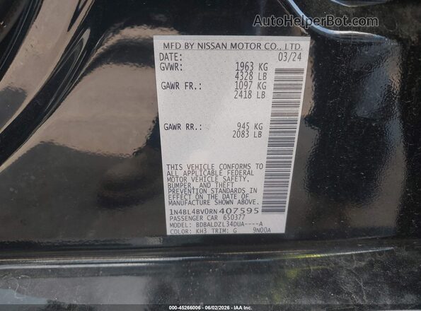1N4BL4BV0RN407595 2024 NISSAN ALTIMA Black Շարժիչի բաժամունքի տեսք