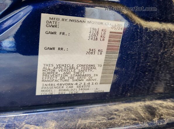 1N4BL4BV0RN421416 2024 NISSAN ALTIMA Blue Widok komory silnika