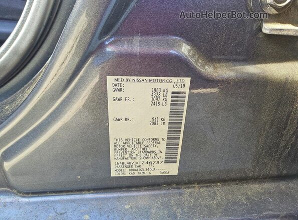 1N4BL4BV1KC246787 2019 NISSAN ALTIMA Gray ძრავის განყოფილების ხედი