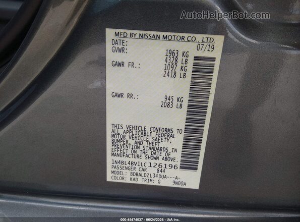 1N4BL4BV1LC126196 2020 NISSAN ALTIMA Серый Вид подкапотного пространства