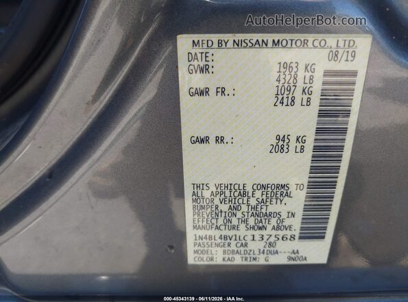 1N4BL4BV1LC137568 2020 NISSAN ALTIMA Gray 