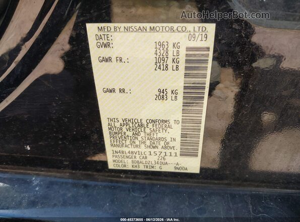 1N4BL4BV1LC157111 2020 NISSAN ALTIMA Черный Вид подкапотного пространства