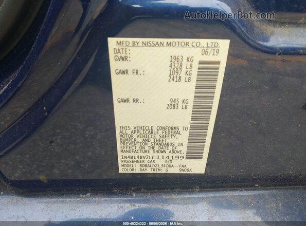 1N4BL4BV2LC114199 2020 NISSAN ALTIMA Blue Vista del compartimento del motor