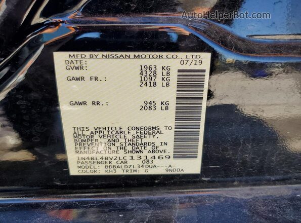 1N4BL4BV2LC131469 2020 NISSAN ALTIMA Black Vista del compartimento del motor