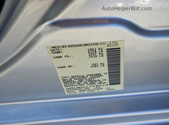 1N4BL4BV2LC229224 2020 NISSAN ALTIMA Silver Widok komory silnika