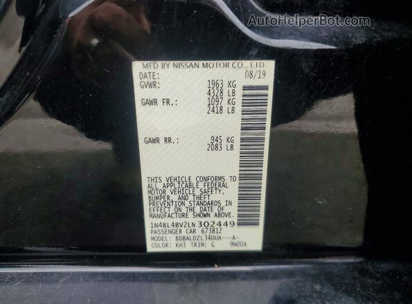 1N4BL4BV2LN302449 2020 NISSAN ALTIMA Black ძრავის განყოფილების ხედი