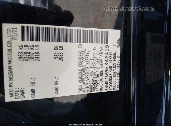 1N4BL4BV2MN346419 2021 NISSAN ALTIMA Black Вид підкапотного простору